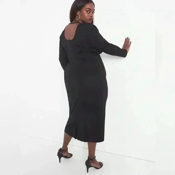 Lane Bryant Sweetheart-Neck Heart Button-Front Bodycon Black Long Sleeves - Picture 8 of 9